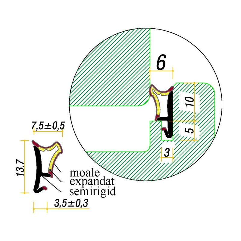Garnitura pt. ferestre • falt 10mm • canal 3x5 • art. G0400TT • TPV Triextrudat expandat