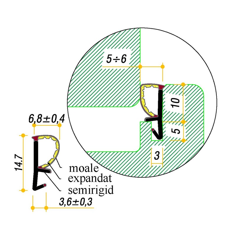 Garnitura pt. ferestre • falt 10mm • canal 3x5 • art. G3804TT • TPV Triextrudat expandat