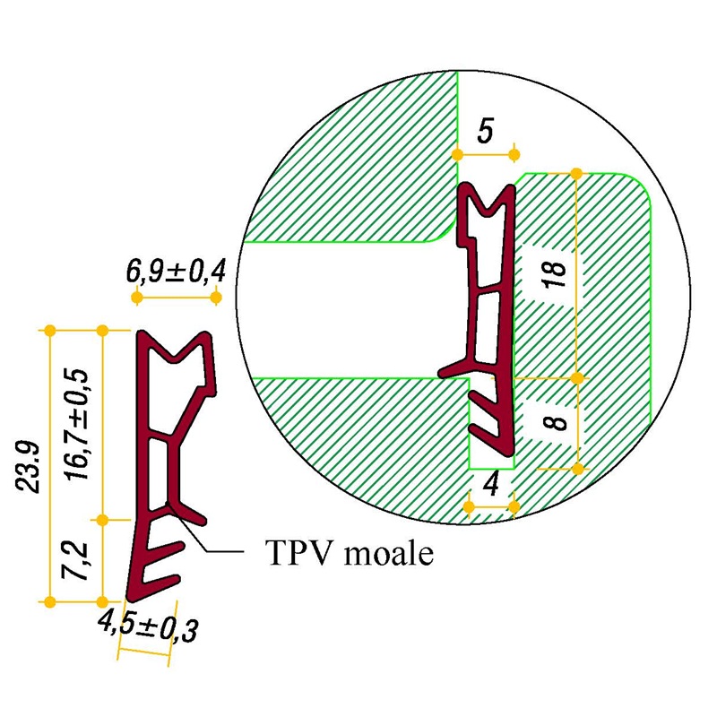 Garnitura pt. ferestre • falt 18mm • canal 4x8 • art. G0126TM • TPV monoextrudat