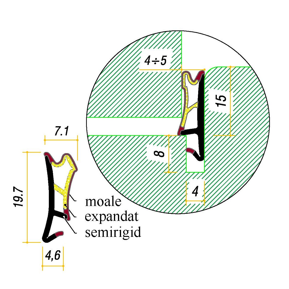 Garnitura pt. ferestre • falt 15mm • canal 4x8 • art. G0403TT • TPV Triextrudat expandat
