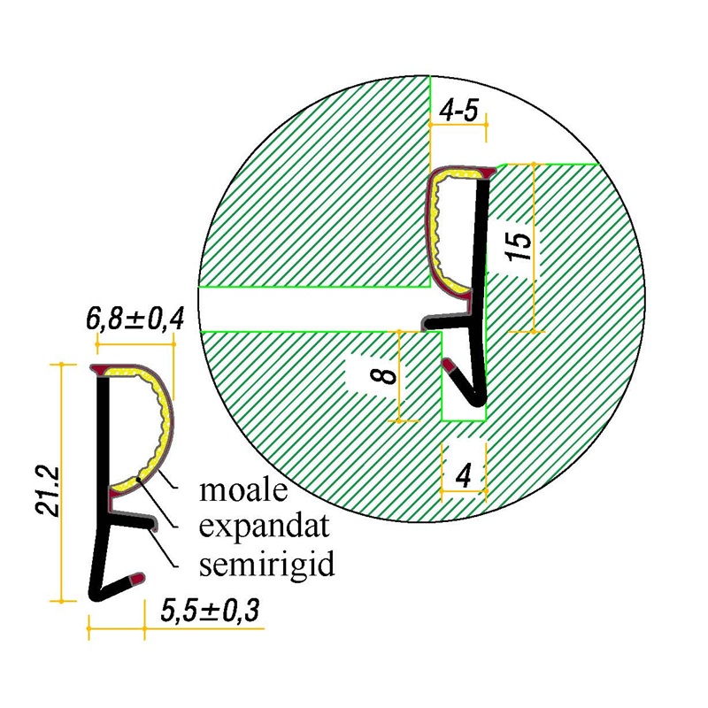Garnitura pt. ferestre • falt 15mm • canal 4x8 • art. G3805TT • TPV Triextrudat expandat