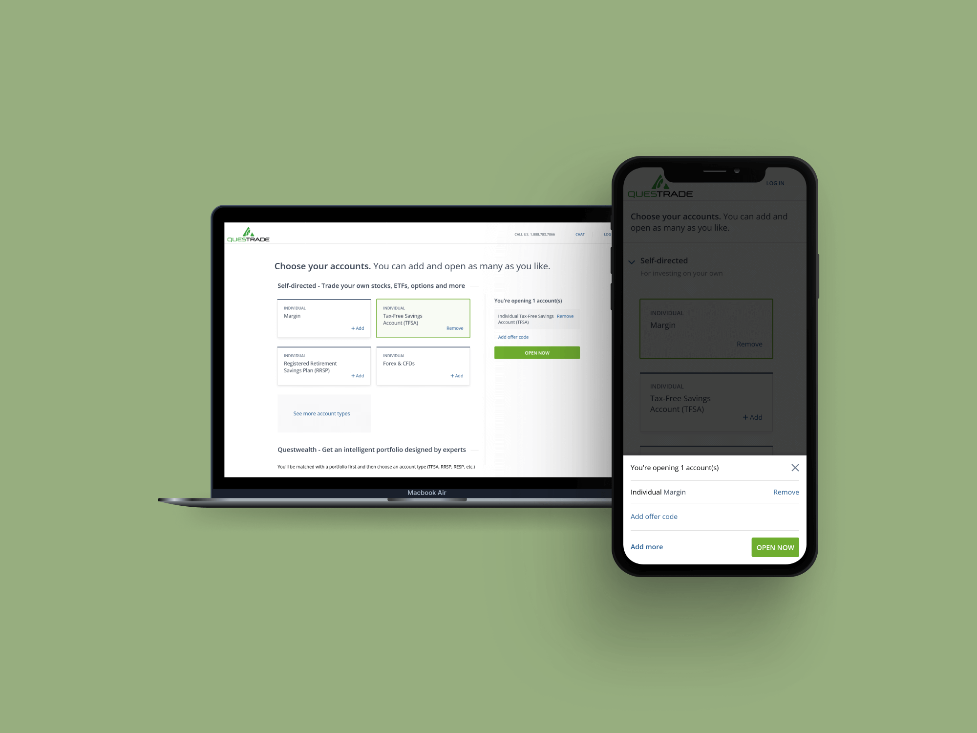 Account selection screen redesign at Questrade