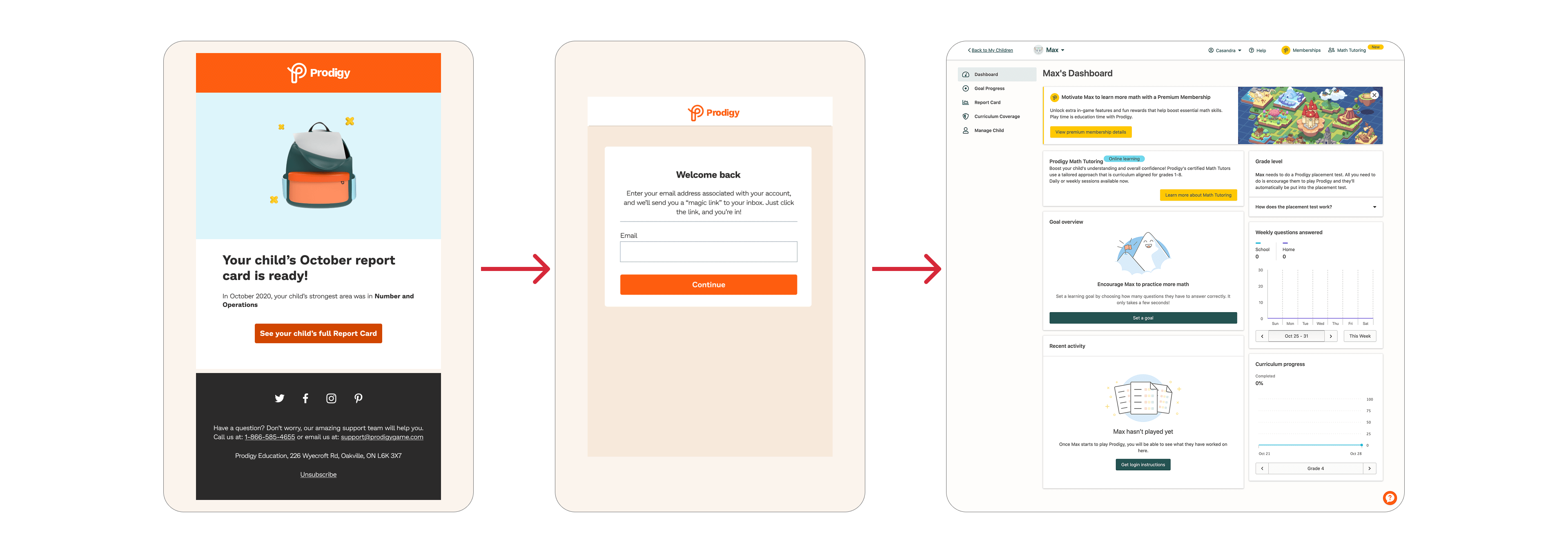 Magic Link concept with an email field that sends the user a link directly into the Prodigy app