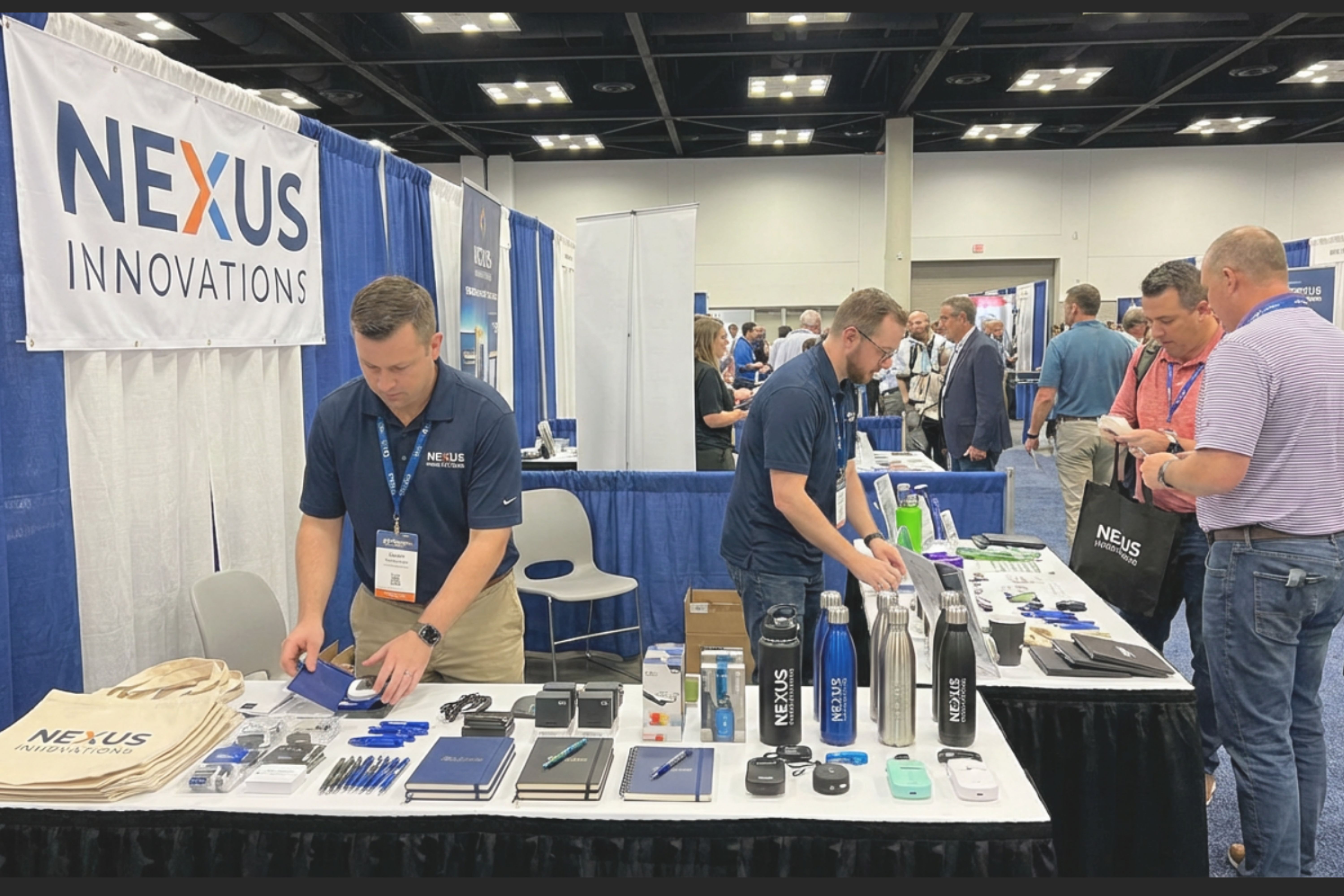 Giveaways set up at a trade show