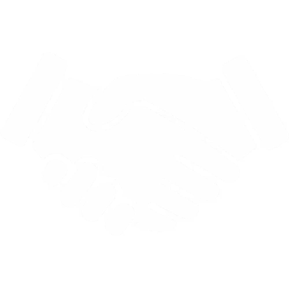 Icon depicting two hands shaking, symbolizing trust, collaboration, and shared values in professional relationships.