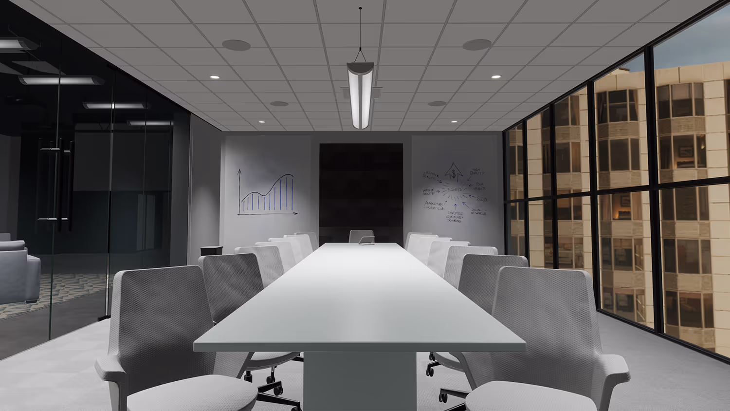 Real Space Technology detailed 3D rendering of a commercial office space.