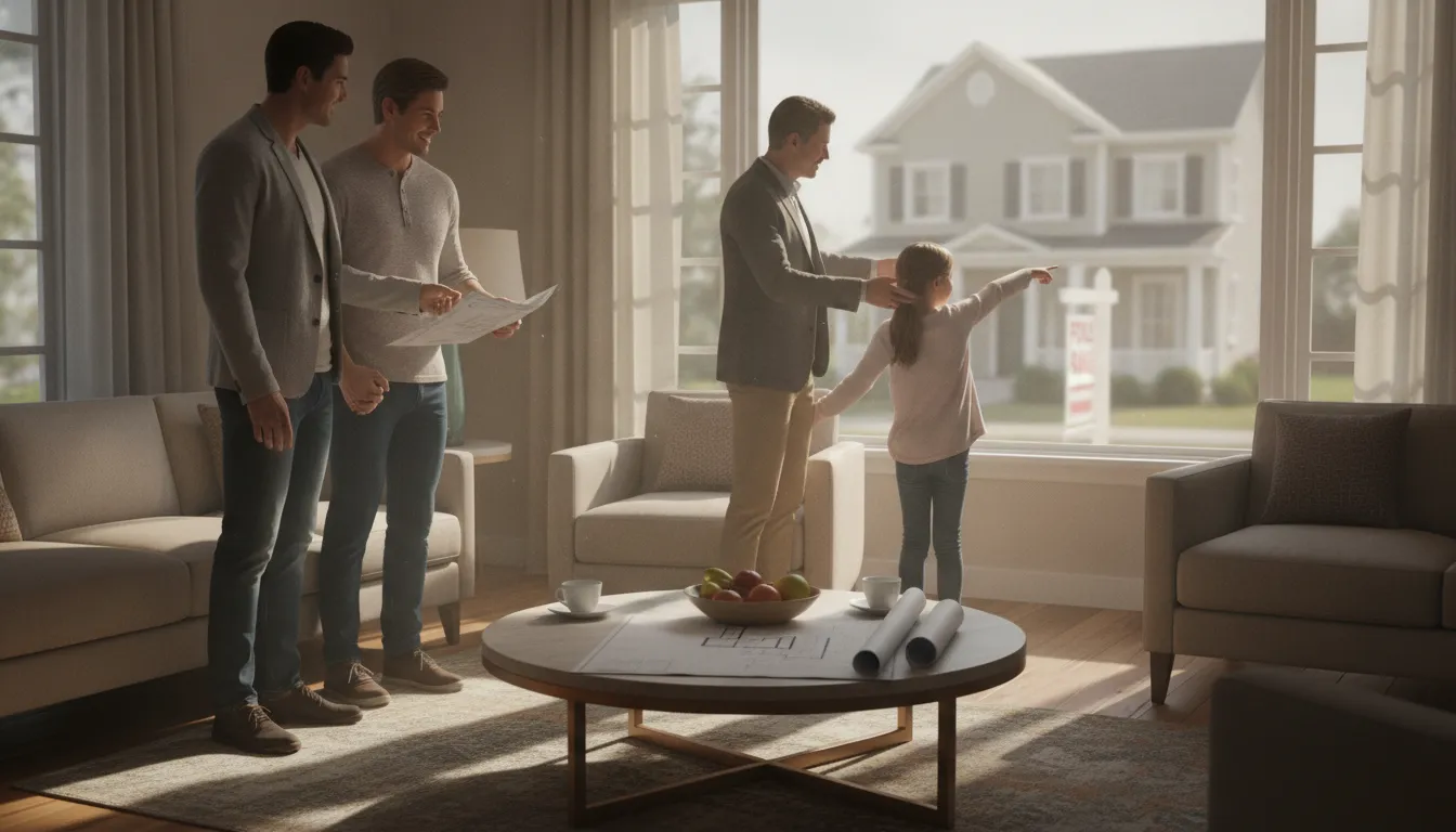 A relocation coordinator assisting an employee family during a house-hunting trip with a real estate agent.