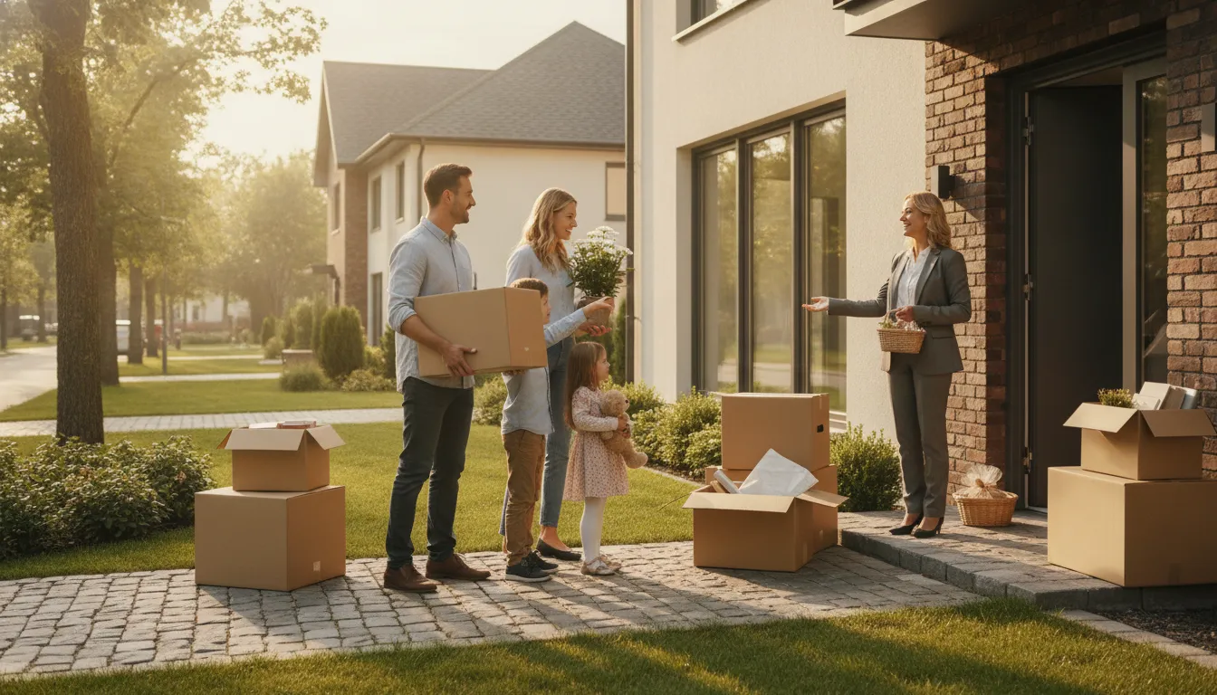 Family receiving coordinated executive relocation support at a new home