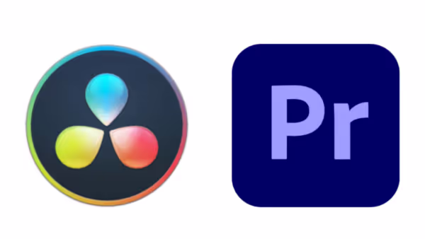 Logo of Davinci Resolve and Adobe Premiere, 2 video editing programs