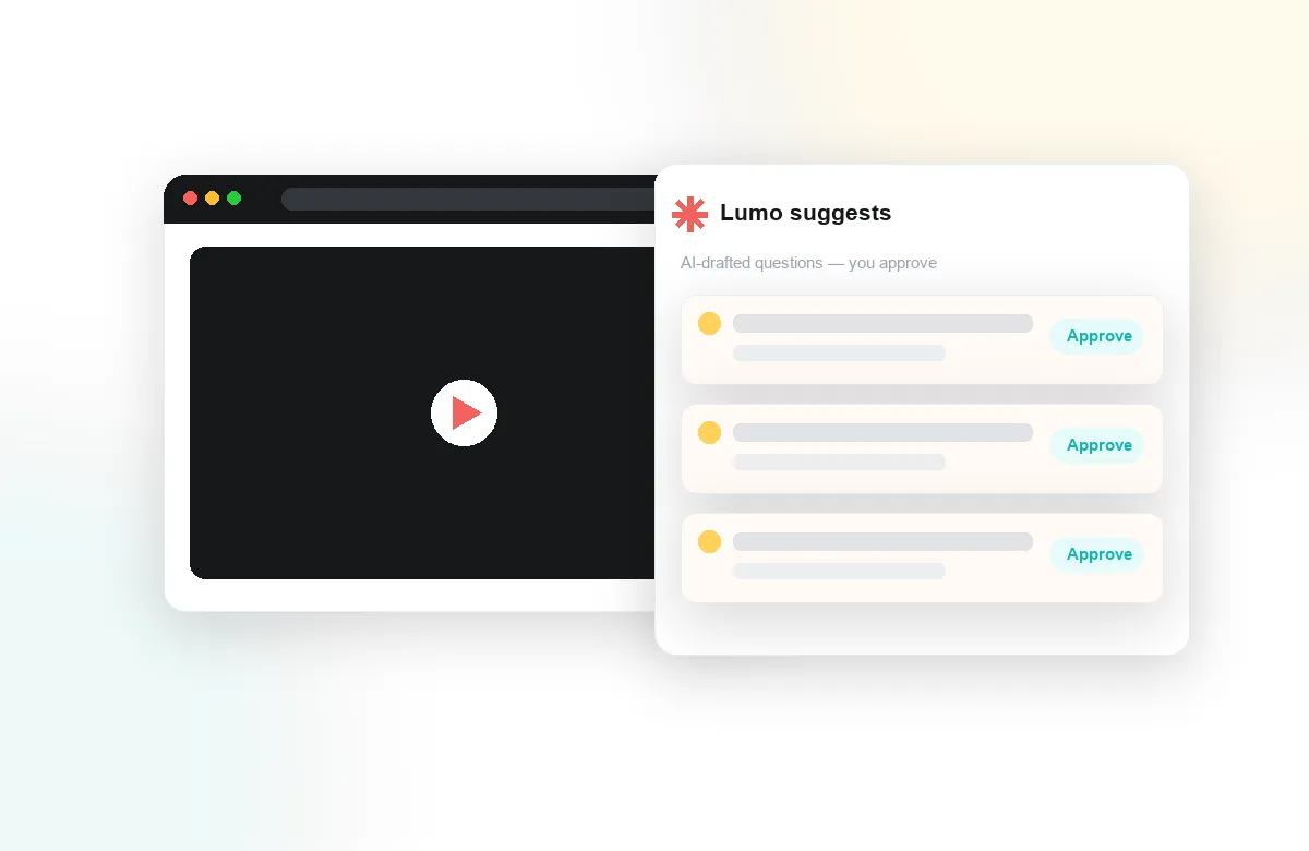 An educator reviewing Lumo AI suggestions on a course video