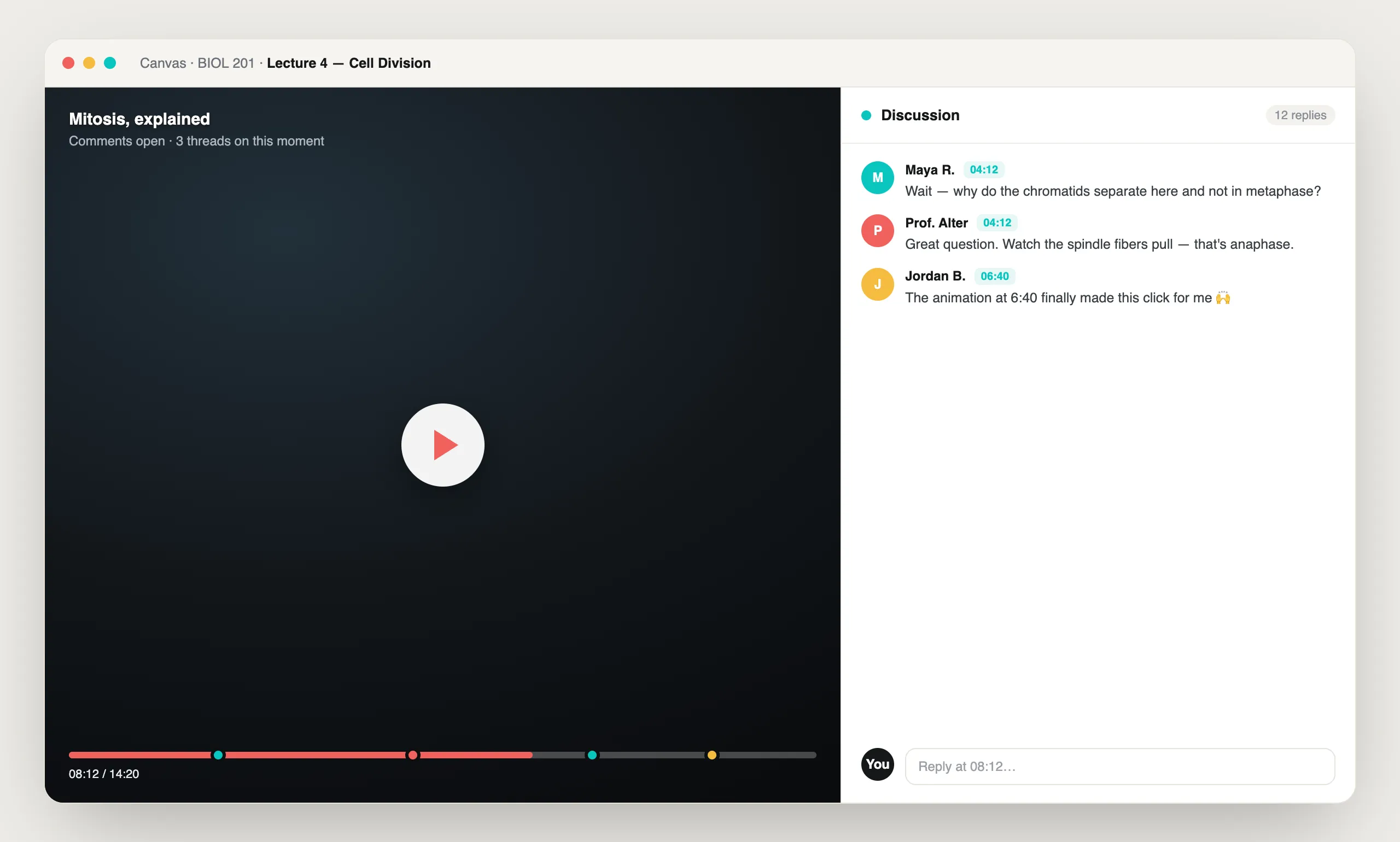 Annoto discussion pinned to a moment on the video timeline