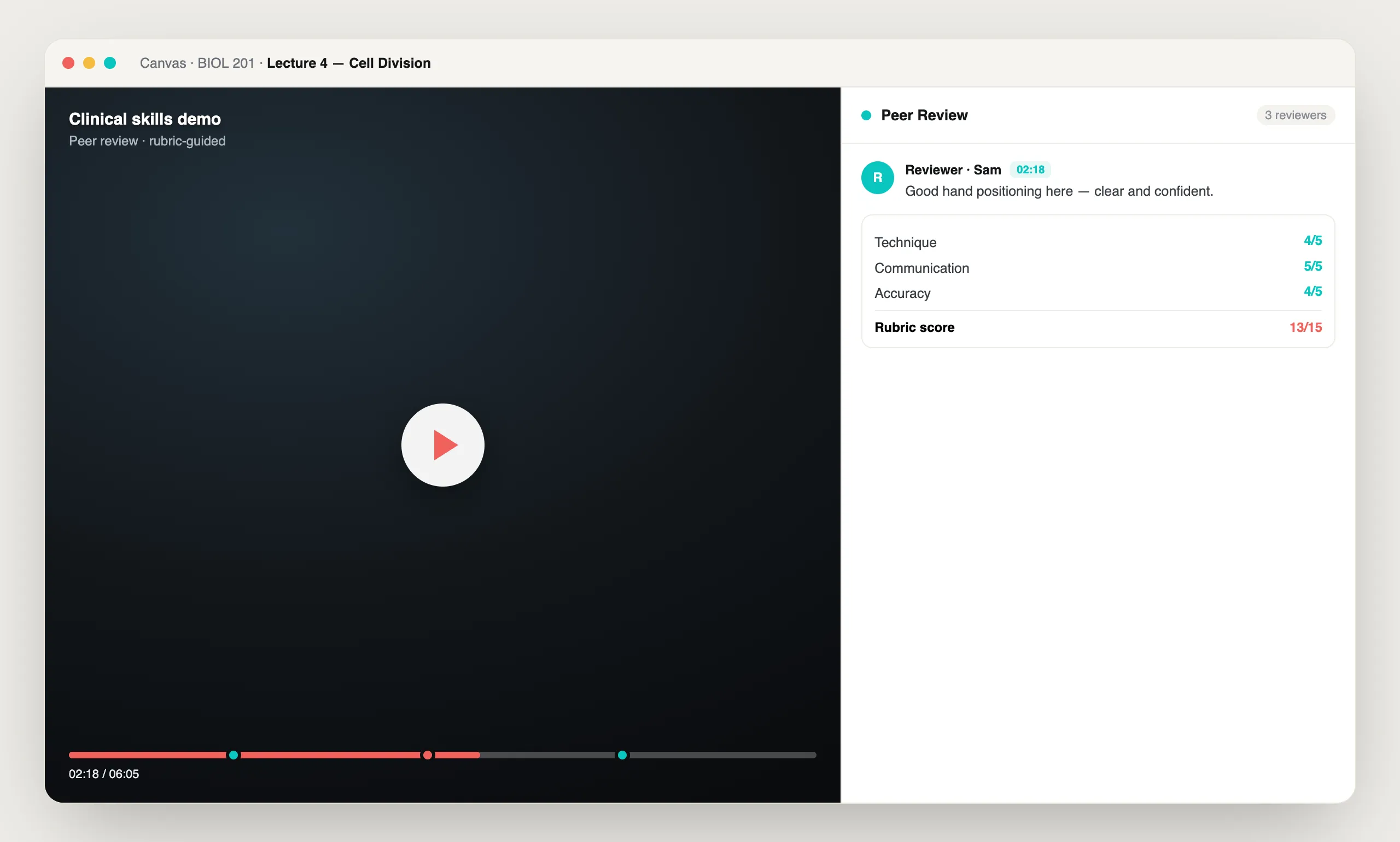 Peer Review in Annoto, shown on a course video