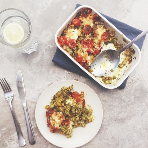 Cheesy Pesto Pasta Bake