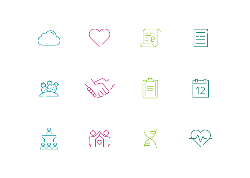 Valleywise Health design system icons in the different brand colors