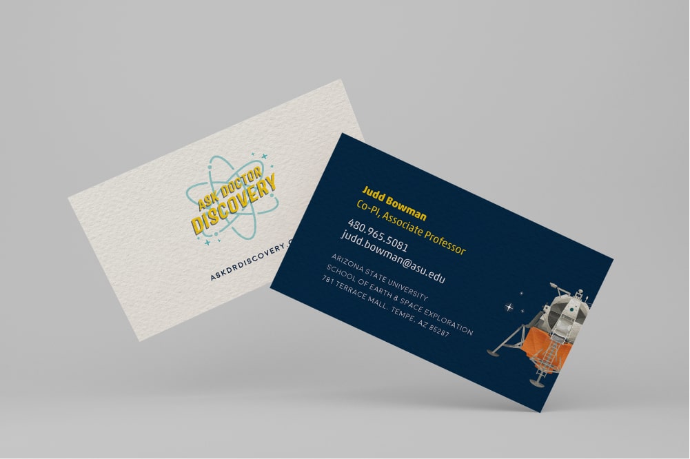 Business cards using Ask Dr. Discovery branding