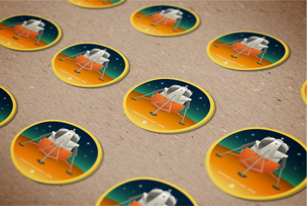 Stickers of the Moon Lander to pass out to children participants at usability testing events at the Museum.