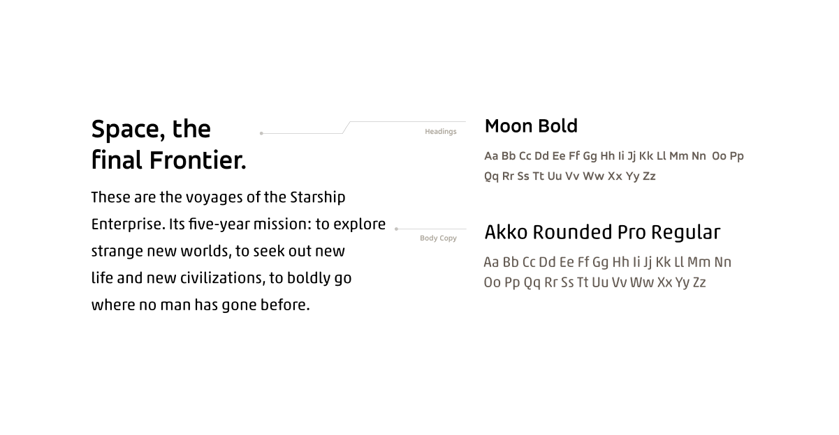 Brand typography using Accord for headings, and Akko Round Pro for body copy.