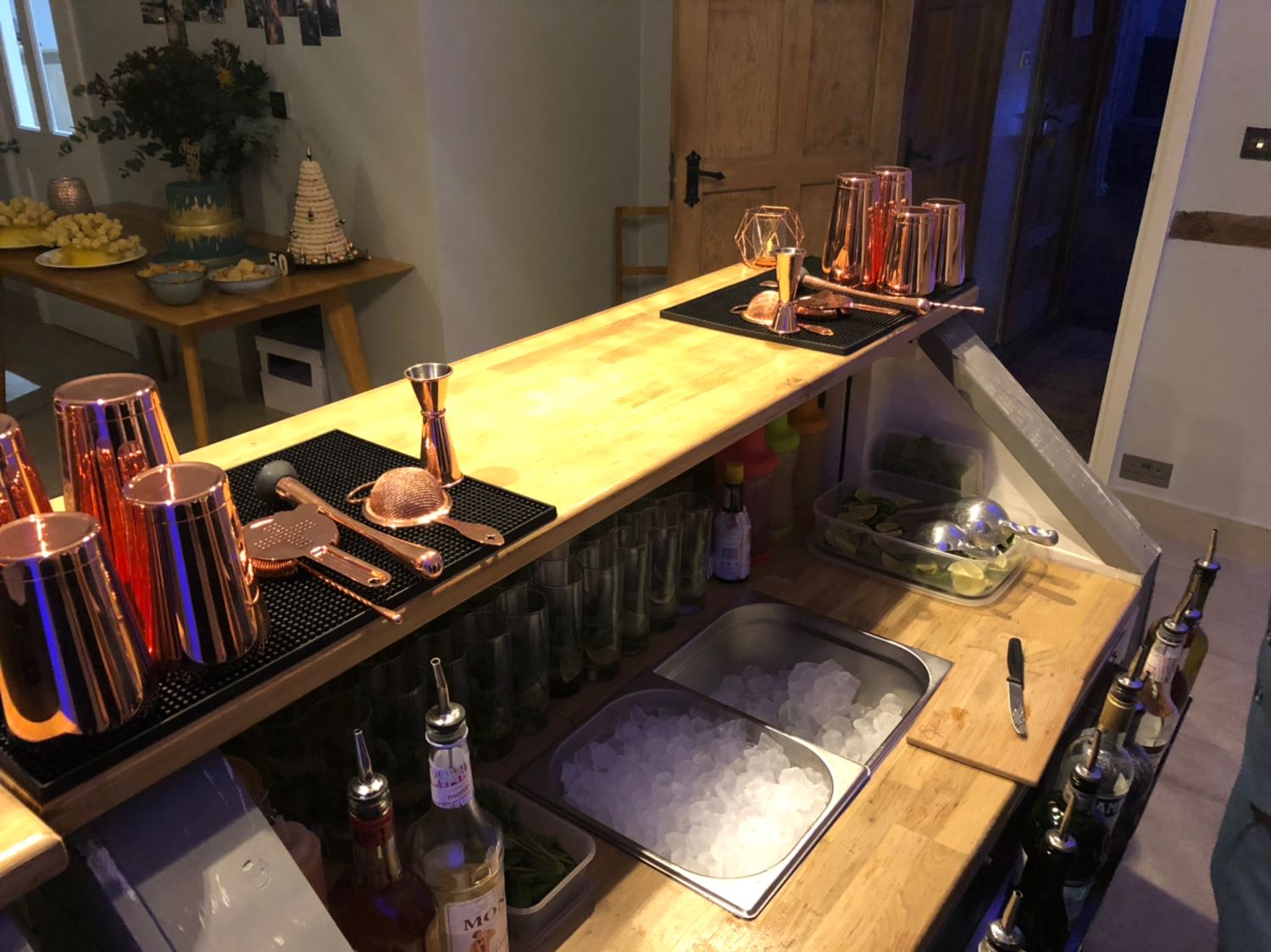 Three Piece Bar's Mobile Cocktail Bar set up ready for a cocktail service 