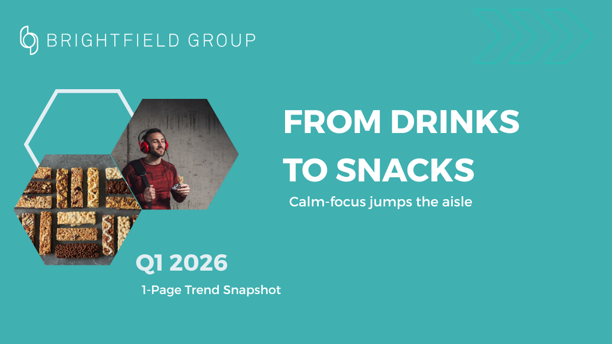 Brightfield Group Q1 2026 trend snapshot cover: From Drinks to Snacks, Calm-Focus Jumps the Aisle