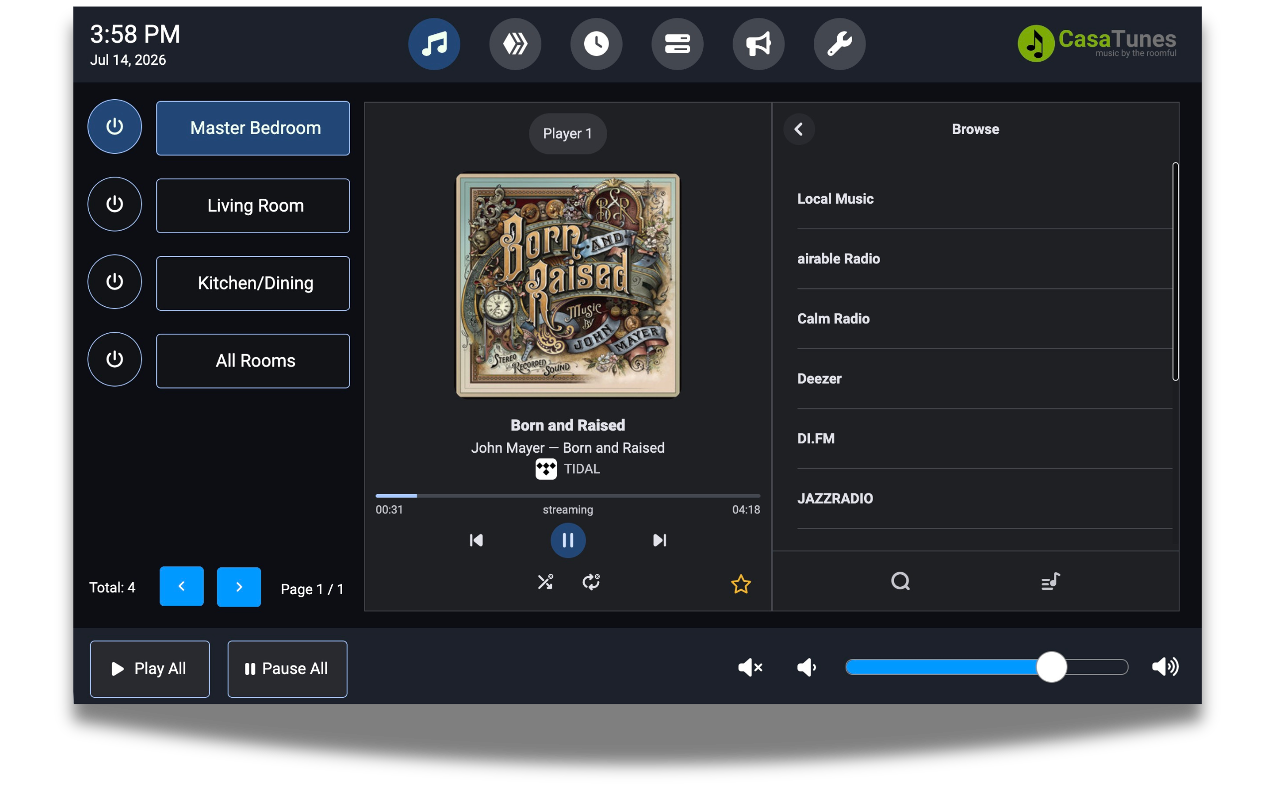 CasaTunes Crestron Demo showing integration with Crestron CH5 Media Player component