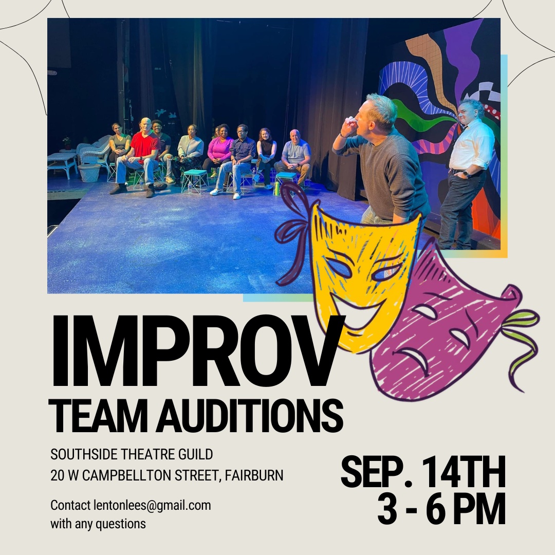 A stage full of improv performers doing their thing.