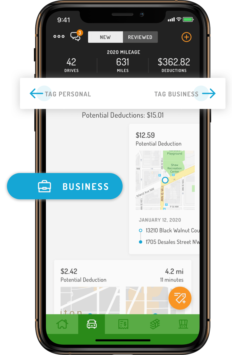 Automatic mileage tracker app