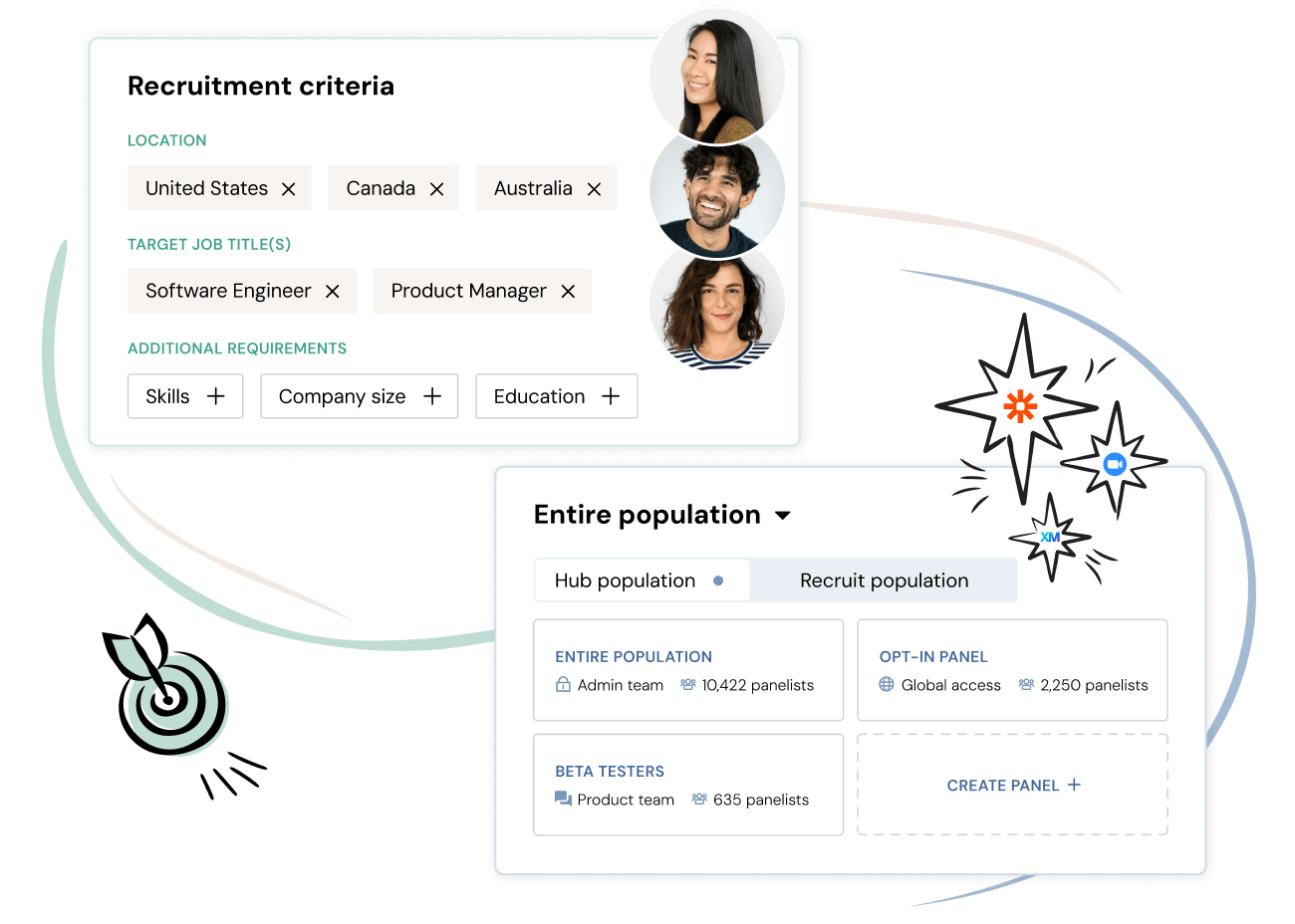 a simplified product shot of both a Recruit and Research Hub component