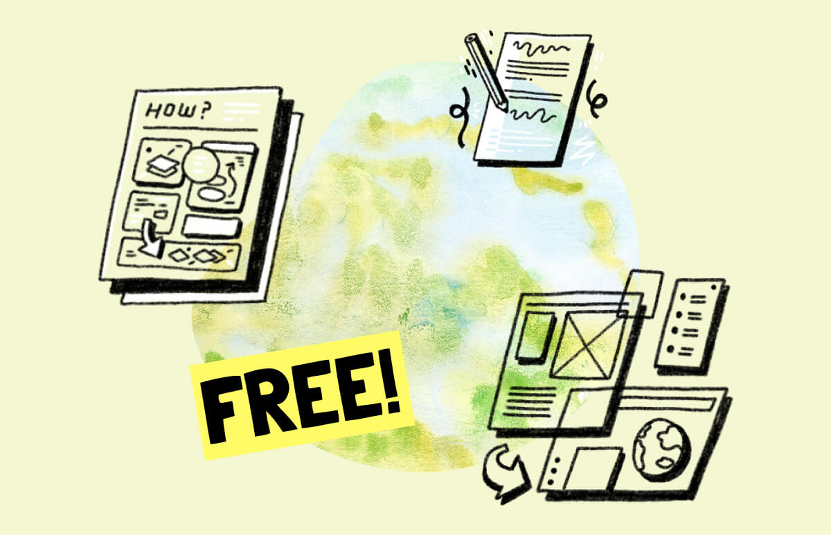 illustration of a collection of documents with the text "Free!" next to the stack