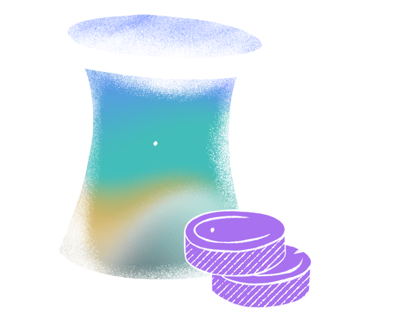 top hat next to a a figure walking up oversized coins