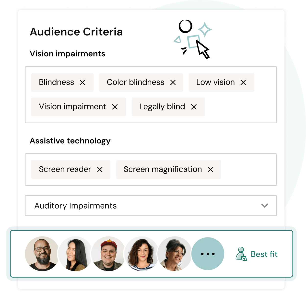 illustrated product image showing three participants, including their profile photo, demographic info, and study status