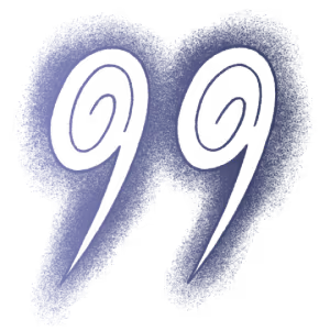 Stylized quotation marks with spiral centers and a purple shaded background, giving a whimsical and artistic appearance.