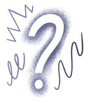 A large, shaded question mark is centered on a light background, surrounded by wavy and zigzag lines in blue, creating a sense of curiosity or uncertainty.