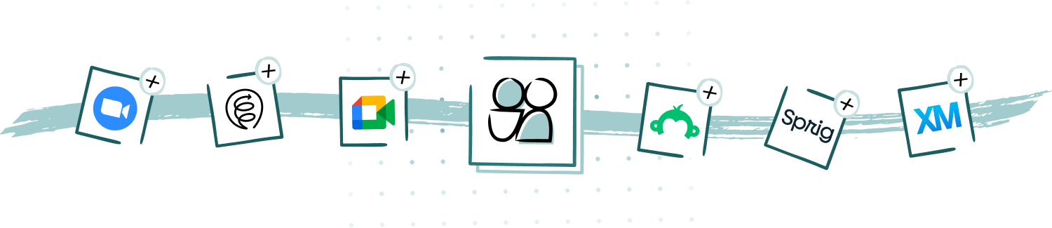 UI logo alongside logos of integration partners: Zoom, Lookback, Google Meet, SurveyMonkey, Sprig, Qualtrics