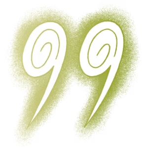 Green stylized opening quotation marks with black spiral details inside.