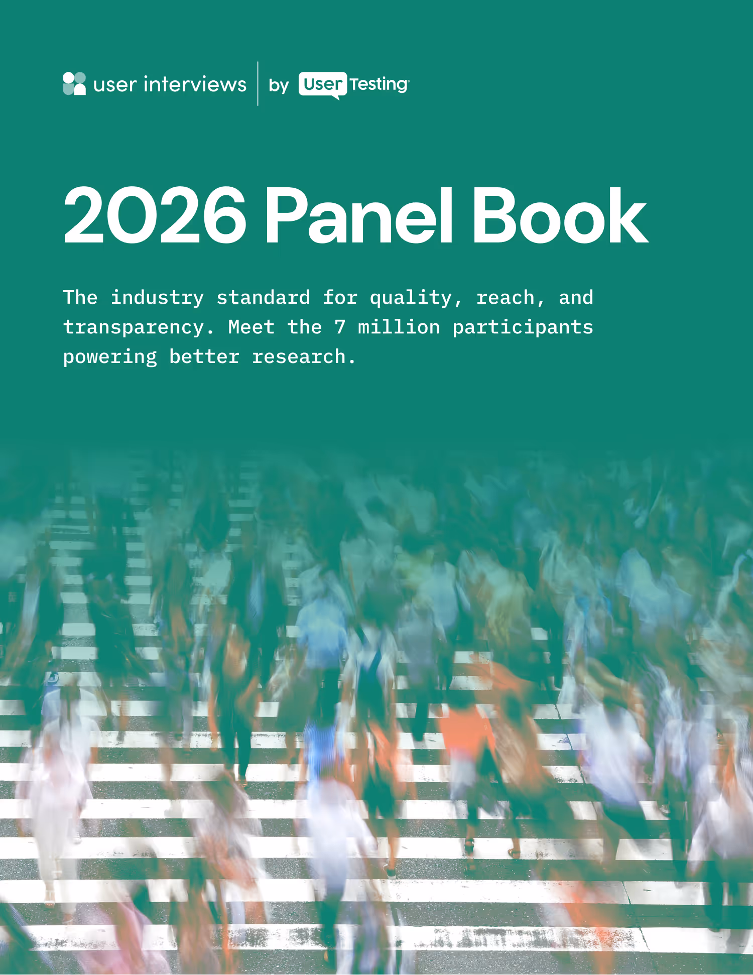 Cover of 2026 Panel Book by User Interviews with blurred crowd crossing street.