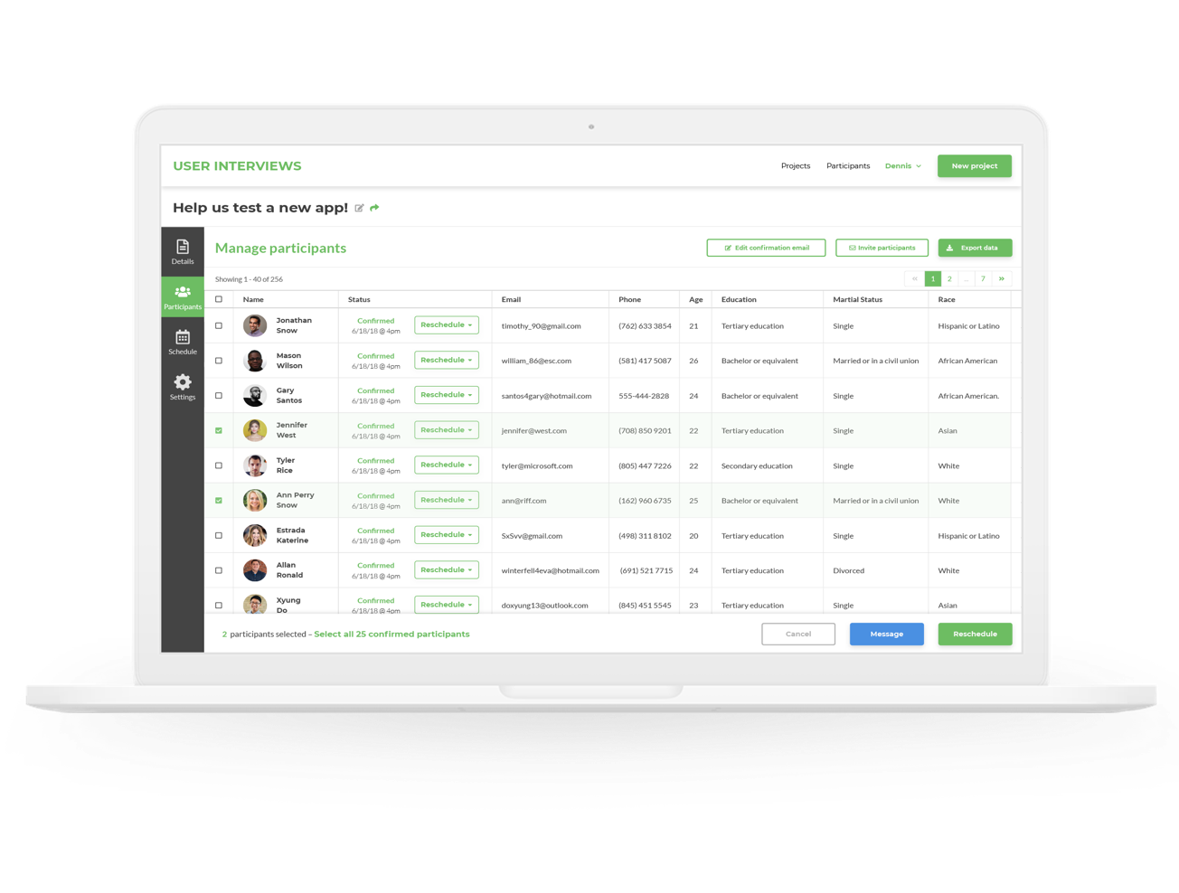 A preview of the User Interviews Dashboard