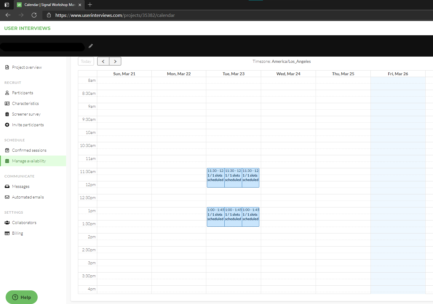 scheduling multiple sessions with user intervies