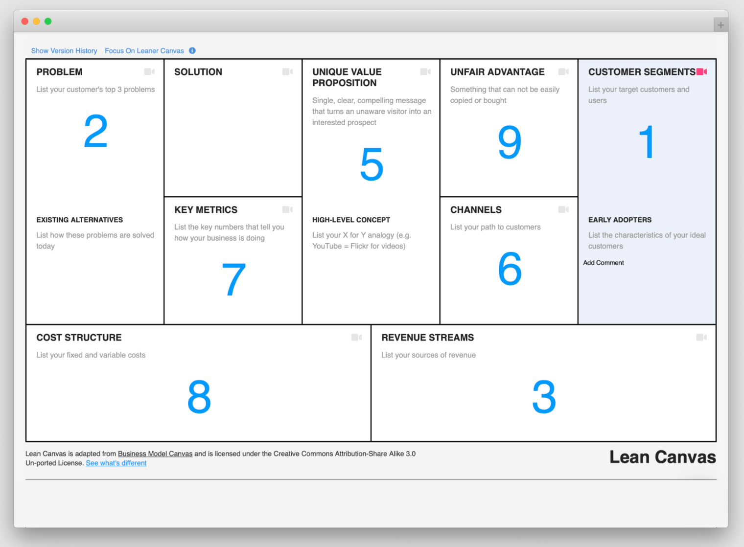 lean canvas template from LeanStack