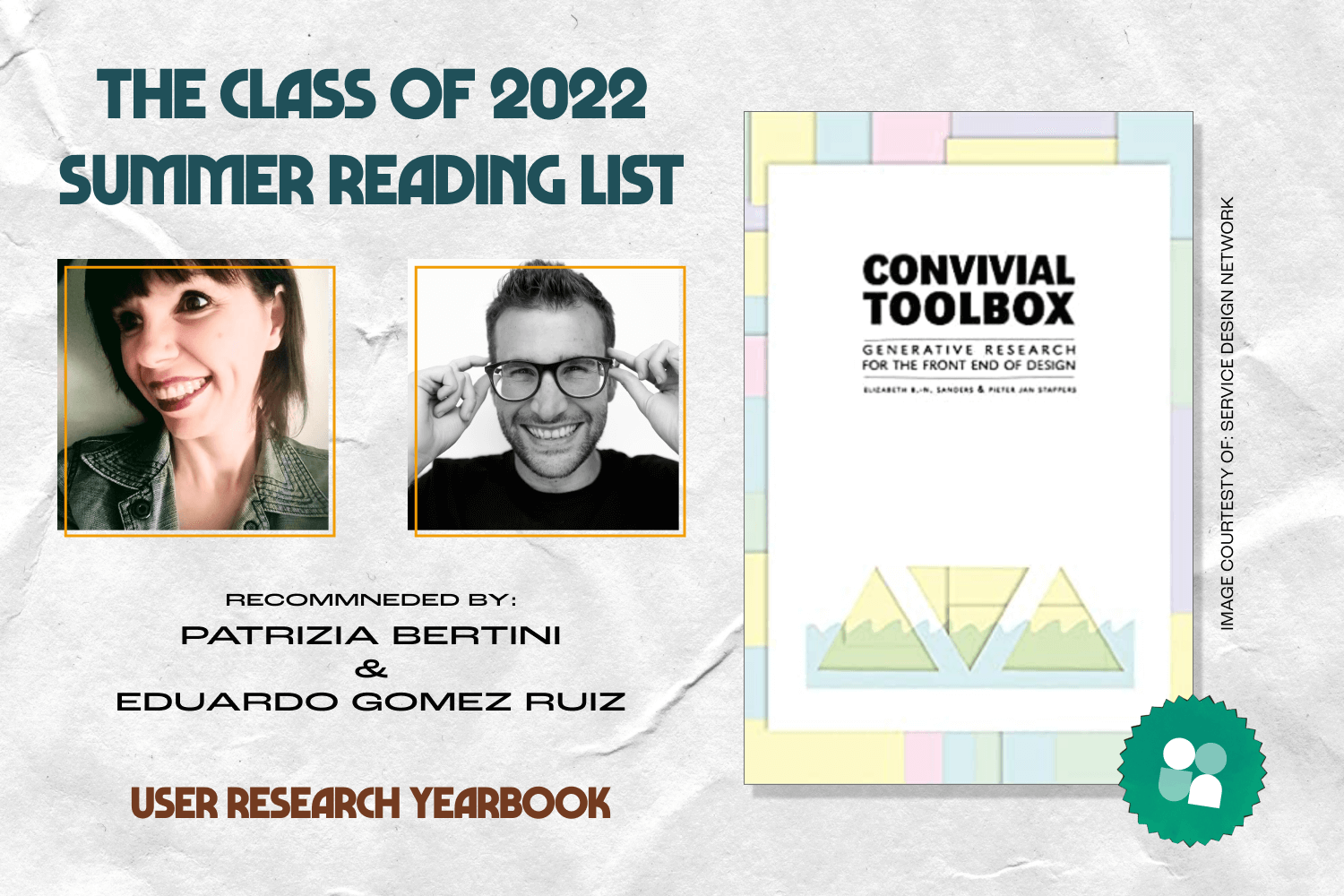 ux researcher book recommendation - headshot of patrizia bertini and eduardo gomez ruiz with cover image of convivial toolbox