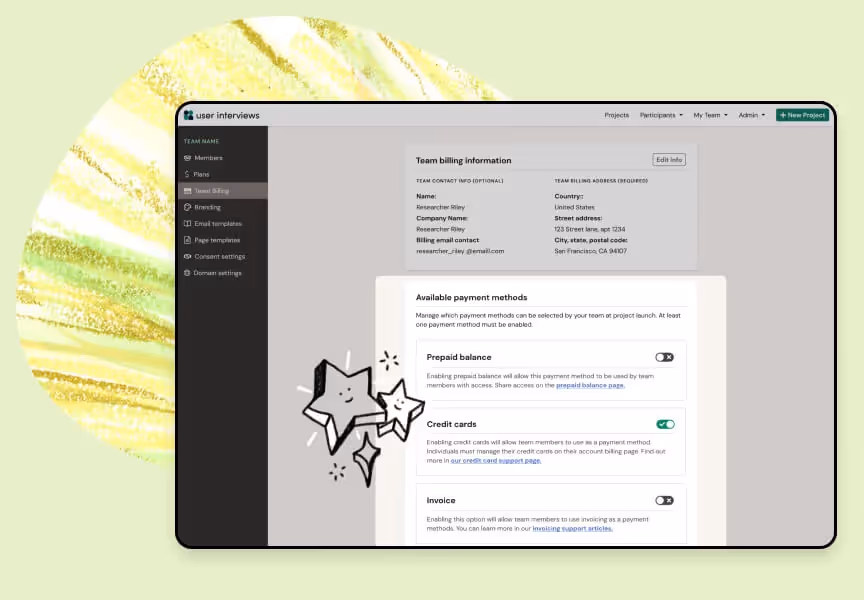 in-app screenshot of payment methods screen 