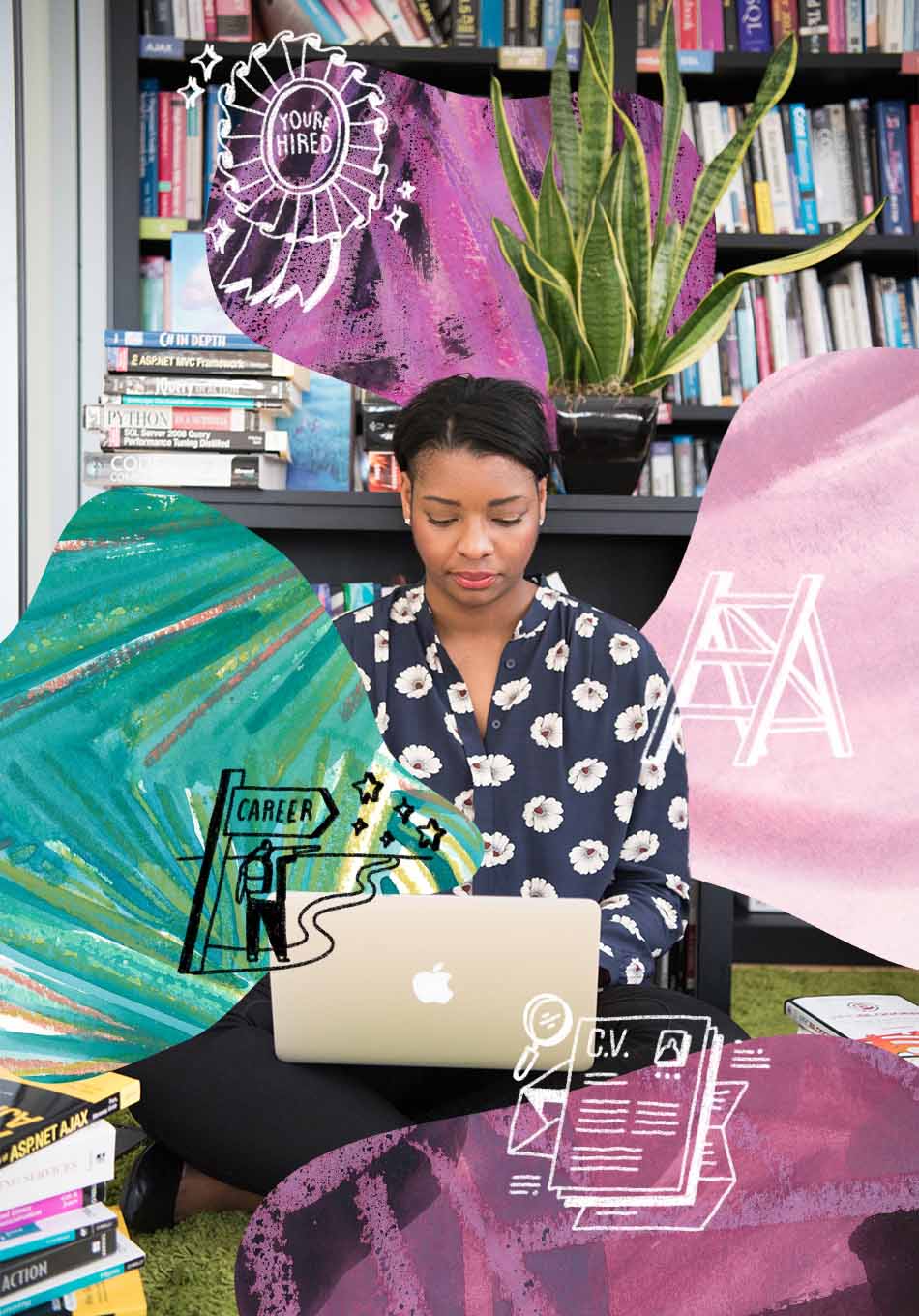 woman looking down at her laptop with a plant behind her - how to land a ux research internship