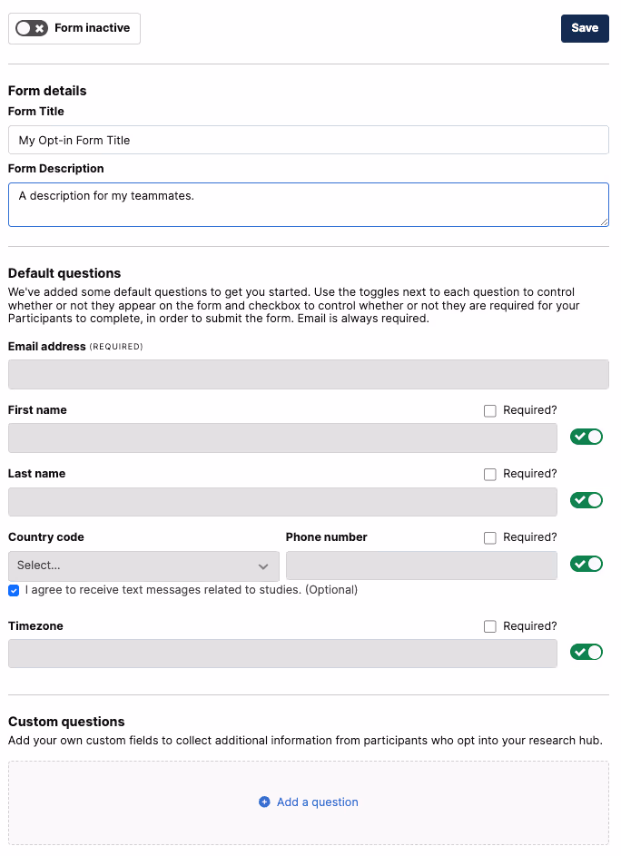 screenshot of User Interviews opt-in form editor