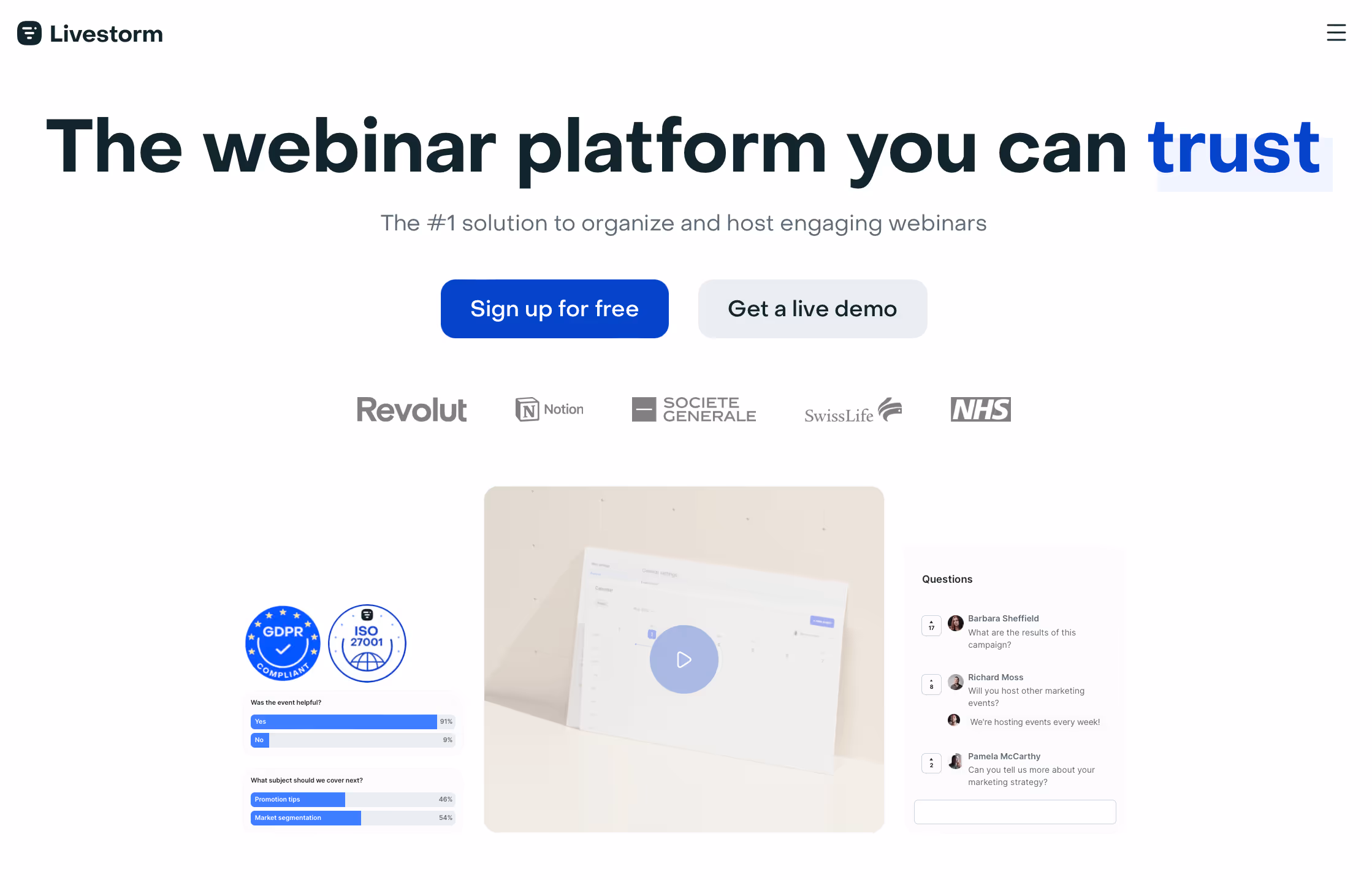 screenshot of livestorm homepage
