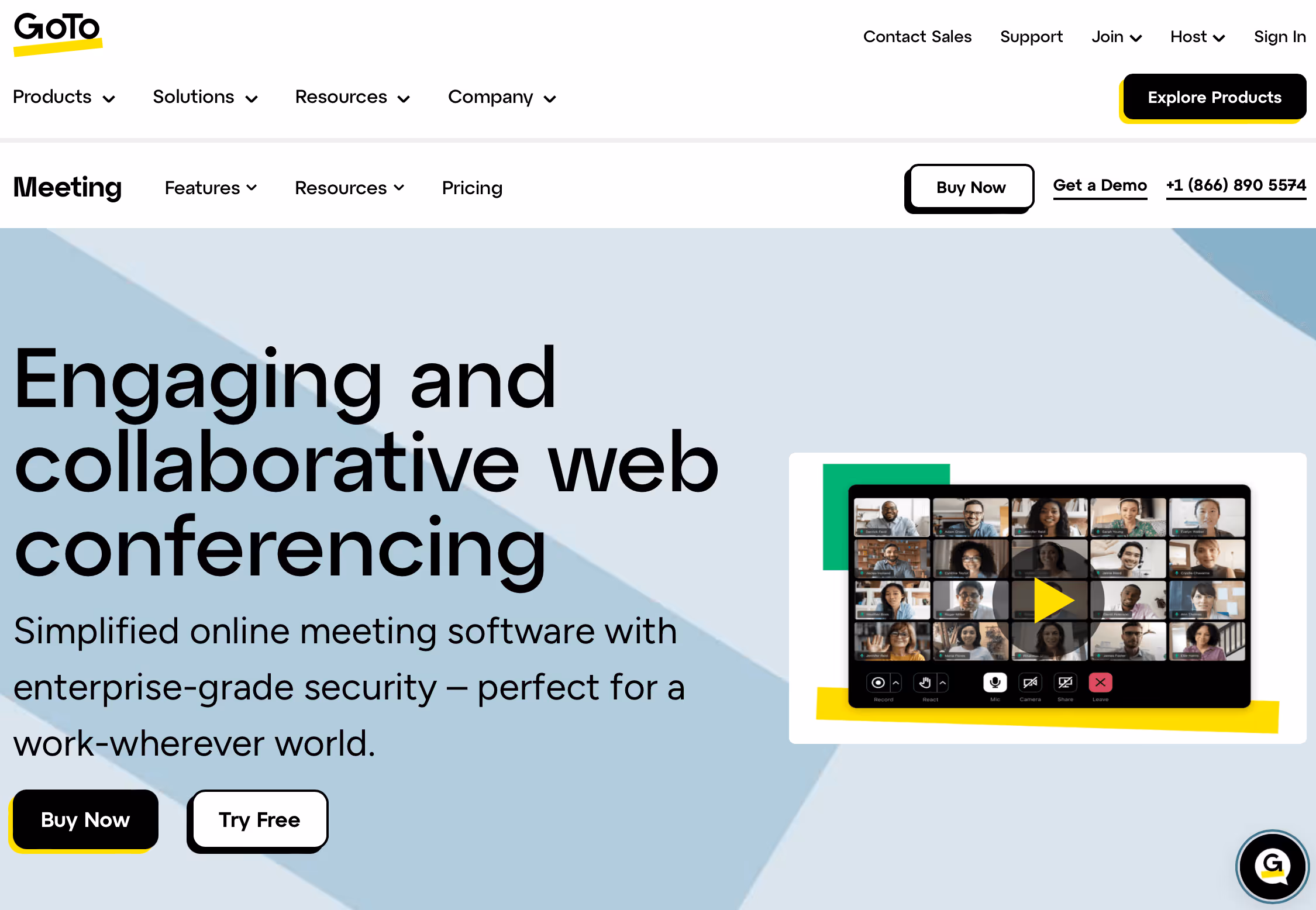 screenshot of goto meeting homepage