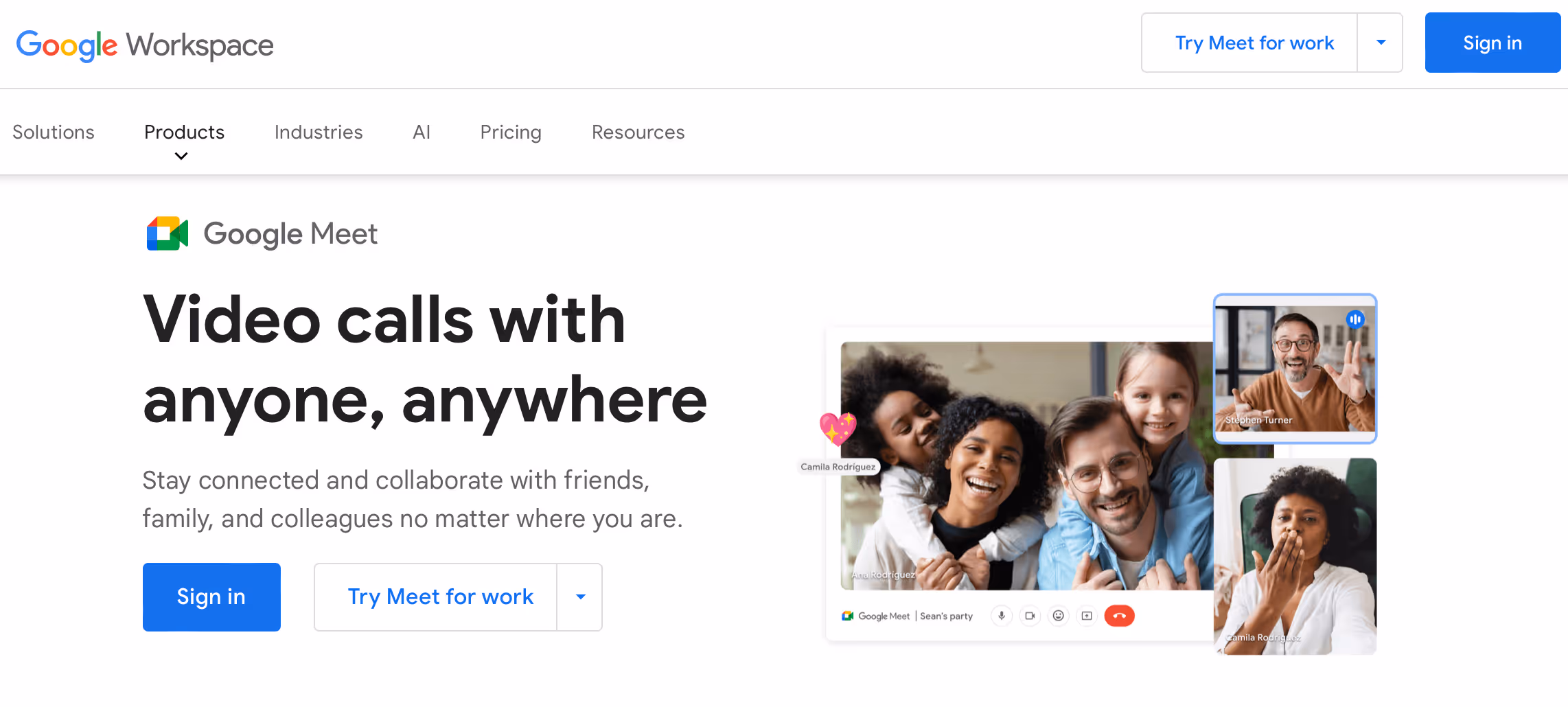 screenshot of google meet homepage