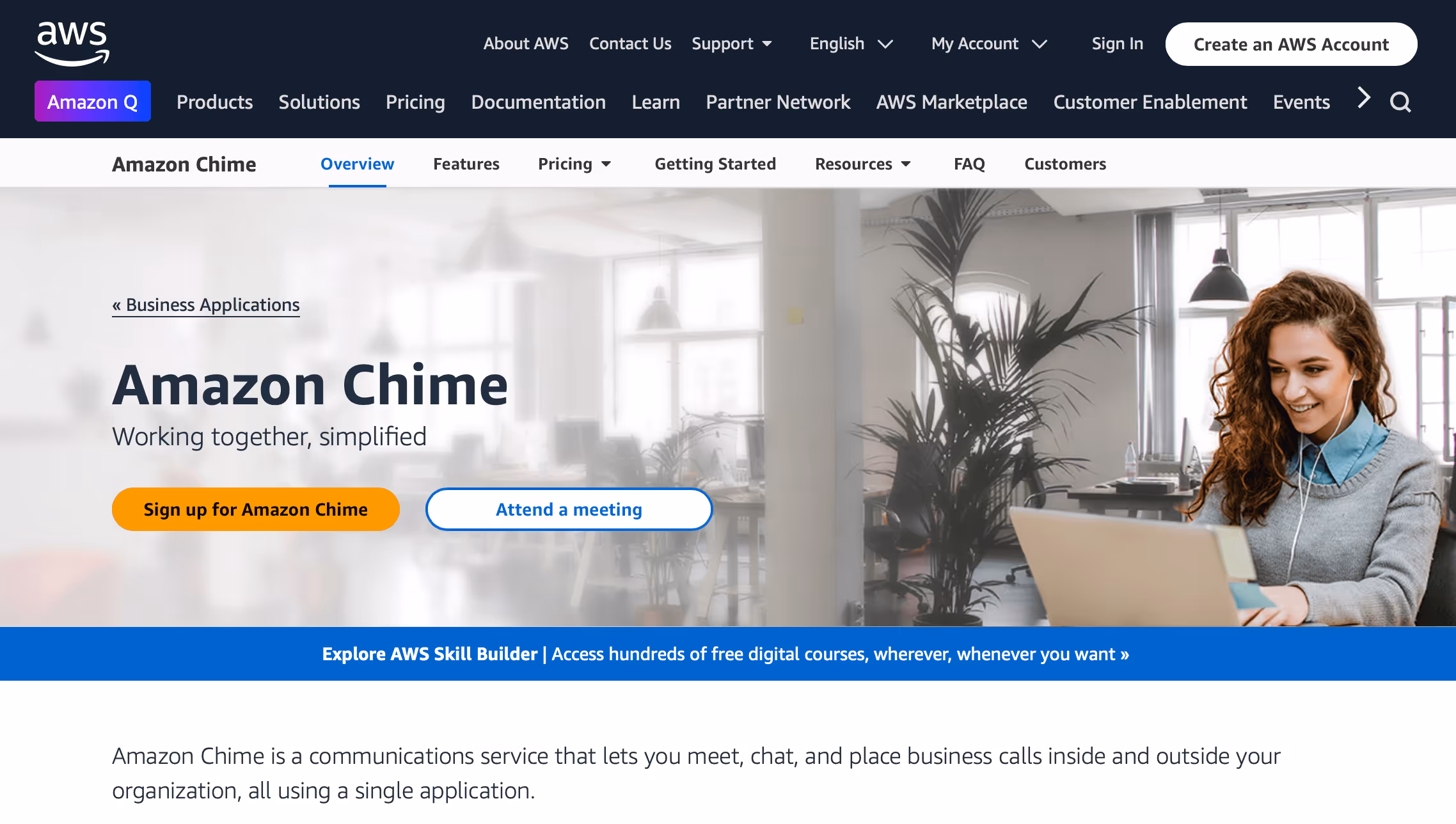 screenshot of amazon chime homepage