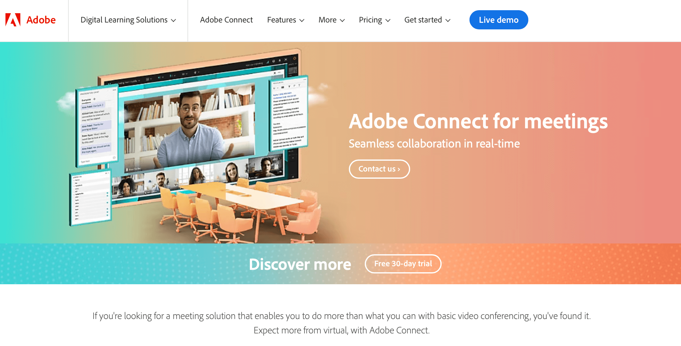 screenshot of adobe connect homepage