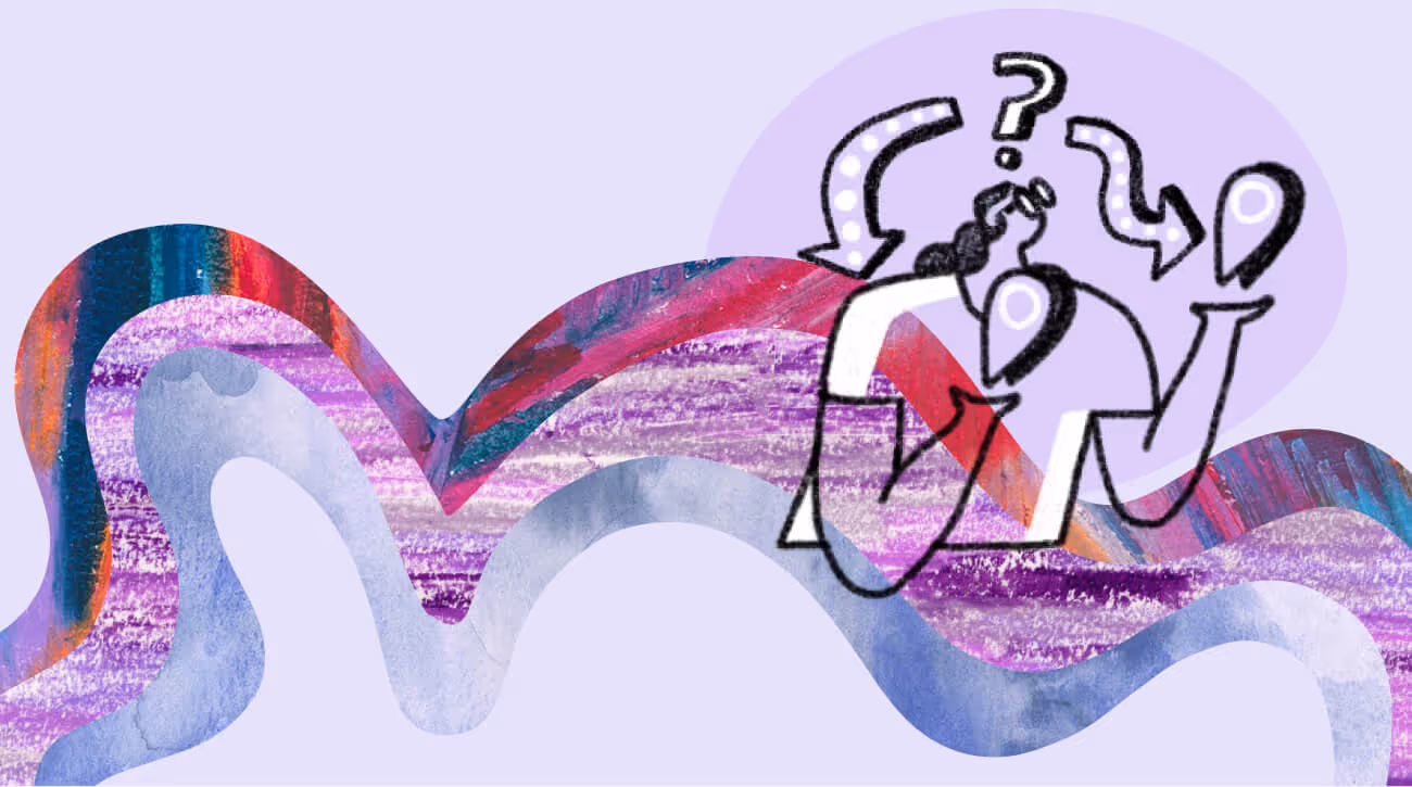 a person looking at floating browser windows that have profiles and graphs in them