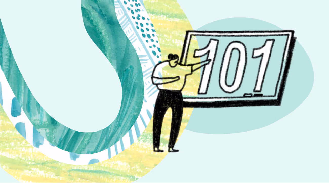 a woman searching a landscape with binoculars that also mimics a search bar