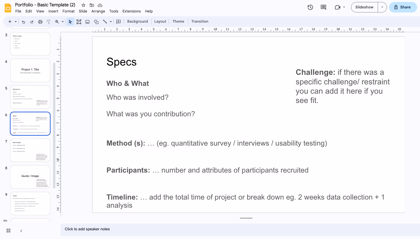UX research case study presentation template